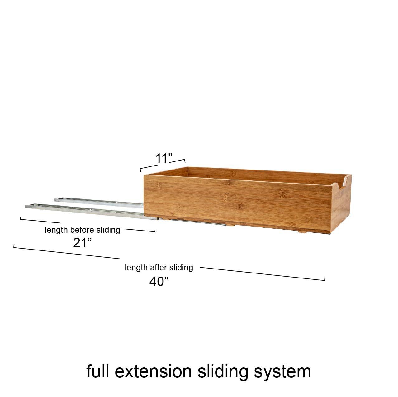 Glidez Bamboo and Steel Pull-Out/Slide-Out Storage Organizer for Under Cabinet Use - 1-Tier Design - Natural