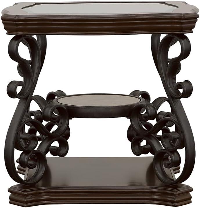 Coaster Traditional Glass Top End Table with Shelves in Merlot