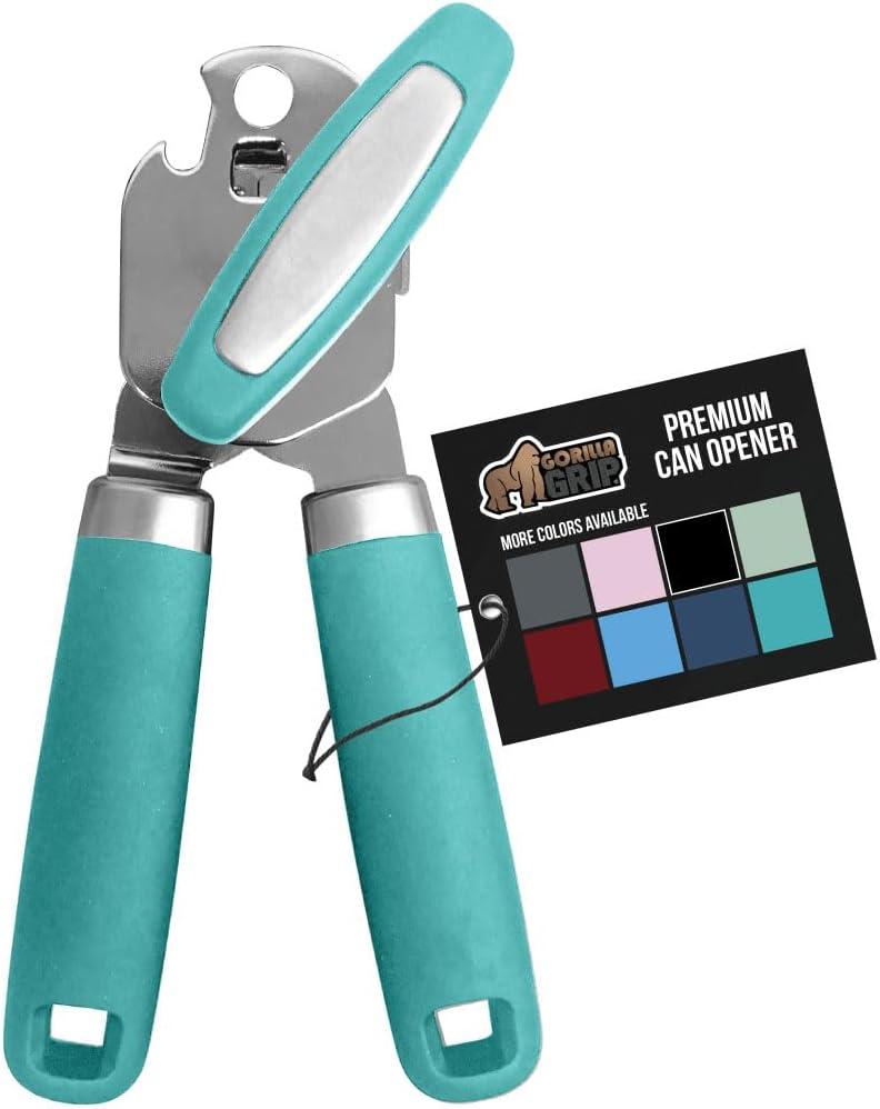 Turquoise Stainless Steel Manual Can Opener with Non-slip Grip