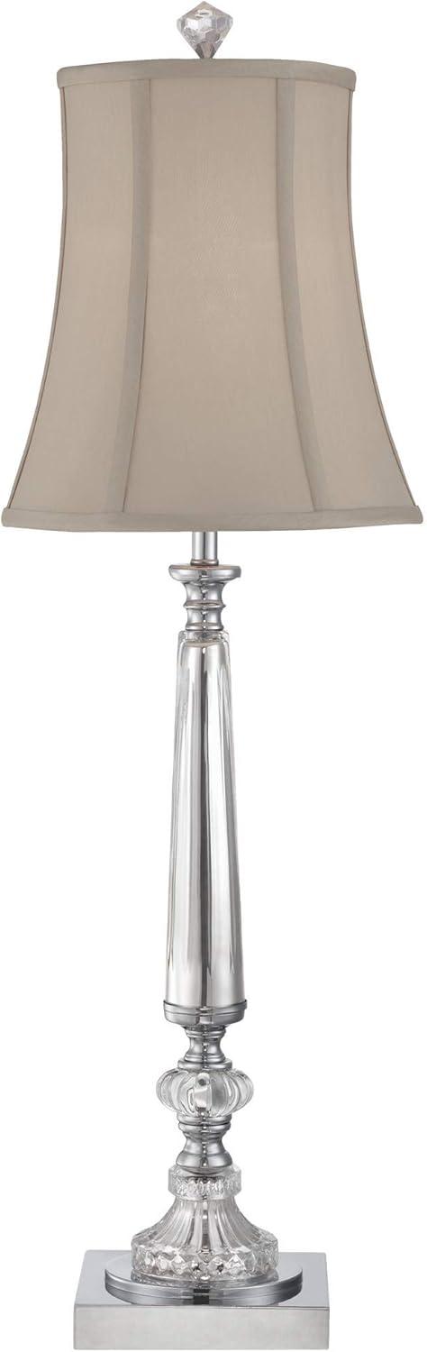 Vienna 27'' Chrome Finish Crystal Column Console Table Lamp with Taupe Bell Shade