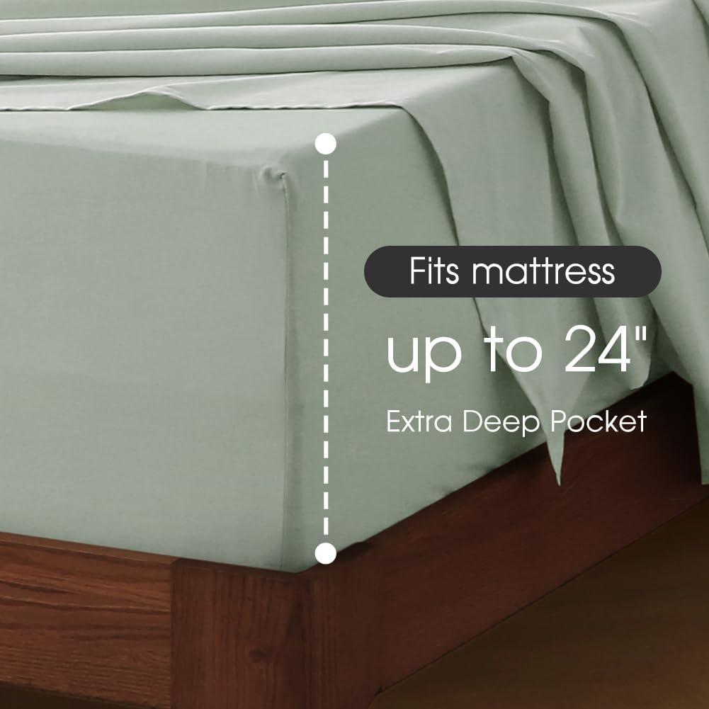 Sage Green King Cotton Deep Pocket Sheet Set