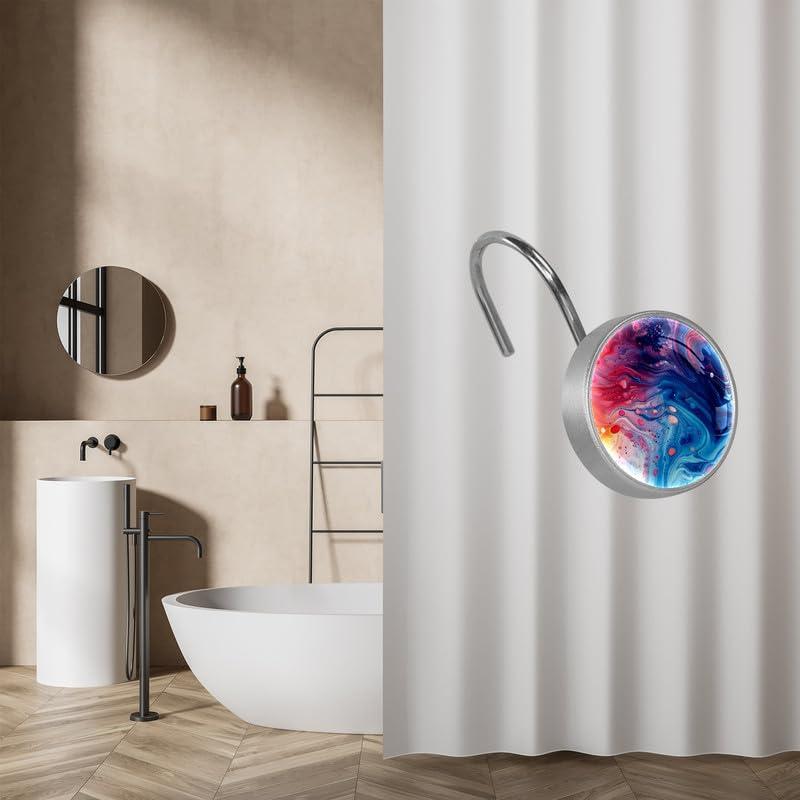 ROTSEN FURNITURE LLC. 12 Pieces Decorative Shower Curtain Hooks, Rust-Resistant Glass Finish Stainless Steel Rings