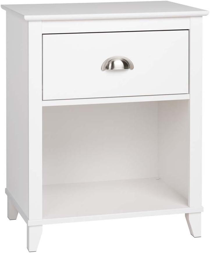 White Tall 1-Drawer Nightstand with Open Shelf