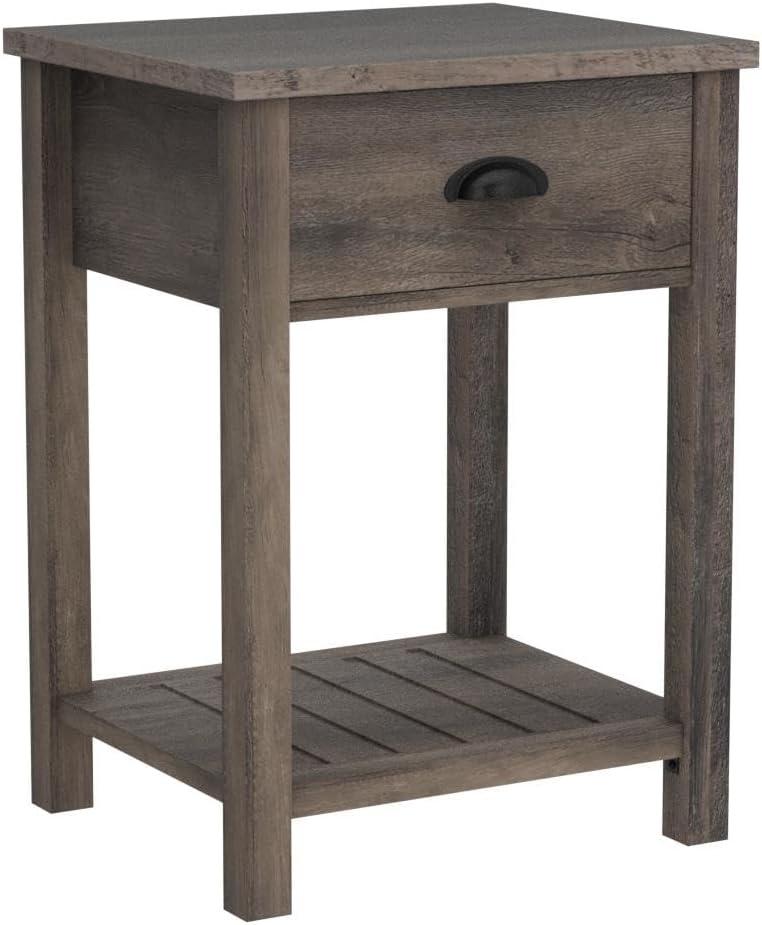 Country Farmhouse Single Drawer End Table Set in Gray Wash