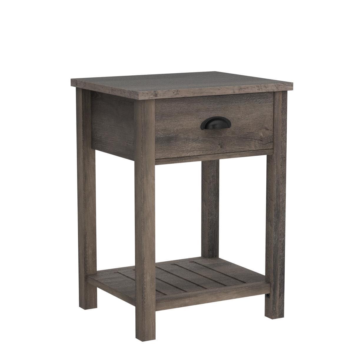 Juego de Mesa Auxiliar con Cajón Individual Estilo Granja Campestre en Lavado Gris