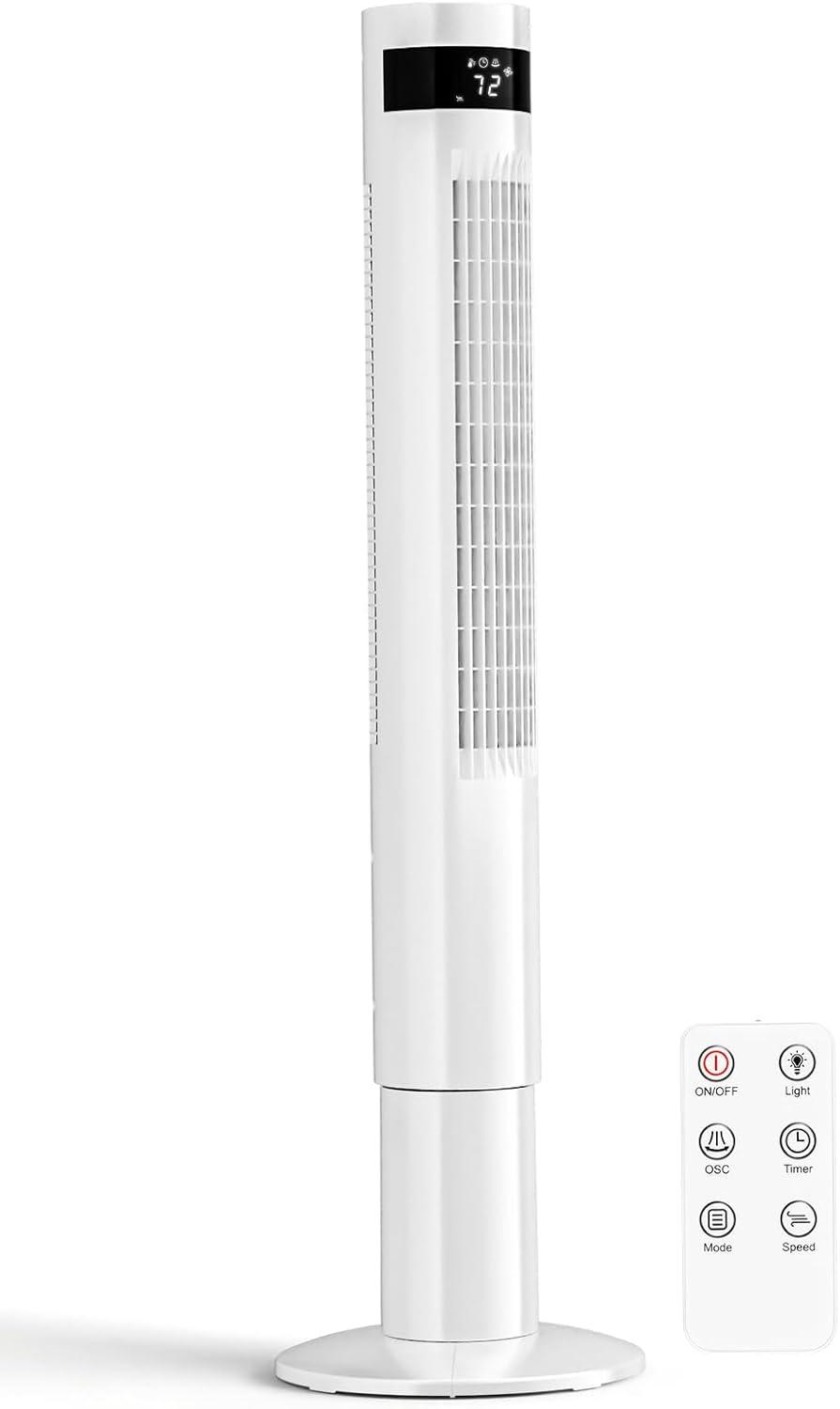 Tower Fan Portable Electric Oscillating Fan Quiet Cooling Remote Control Standing Bladeless Floor Fans 3 Speeds Wind Modes Timer Bedroom Office (36 inch, Black)