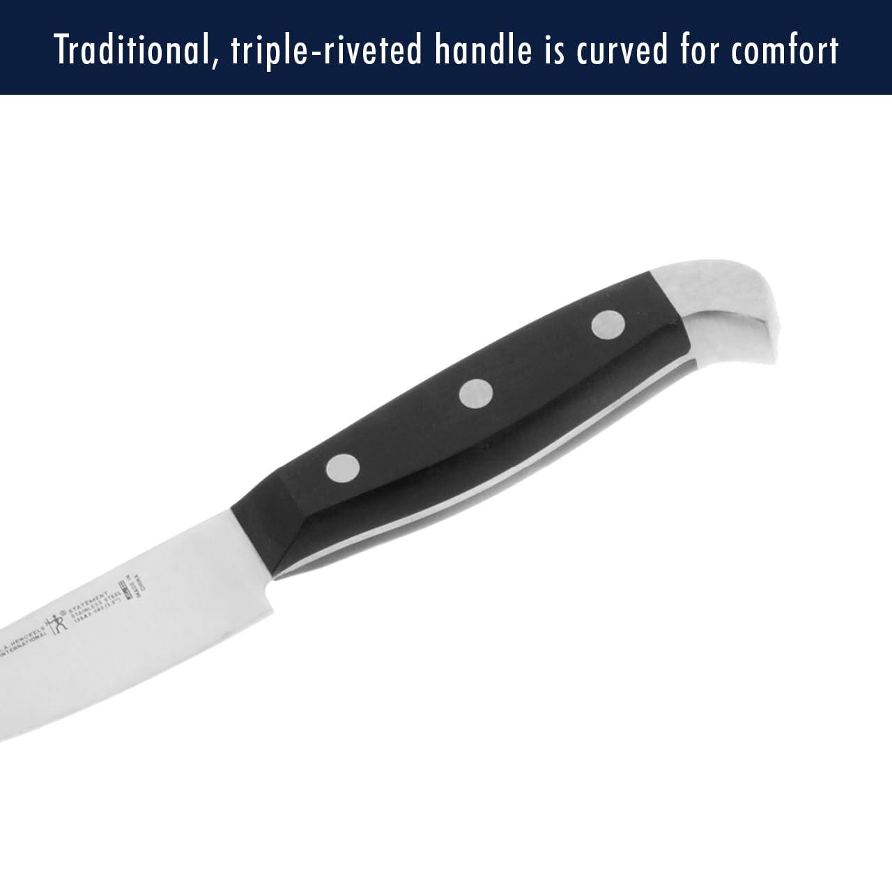 Henckels Statement Self-Sharpening Knife Set with Block, Chef Knife, Paring Knife, Bread Knife, Steak Knife, 14-piece, Dark Brown, Stainless Steel