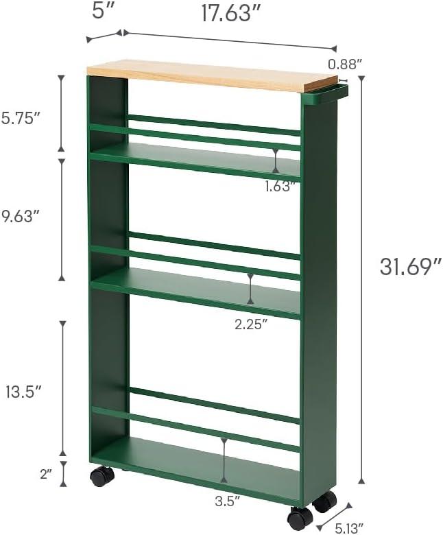 Tower Yamazaki Home Rolling Slim Storage Three Tier Utility Cart With Handle, Steel, Handle, Wheels