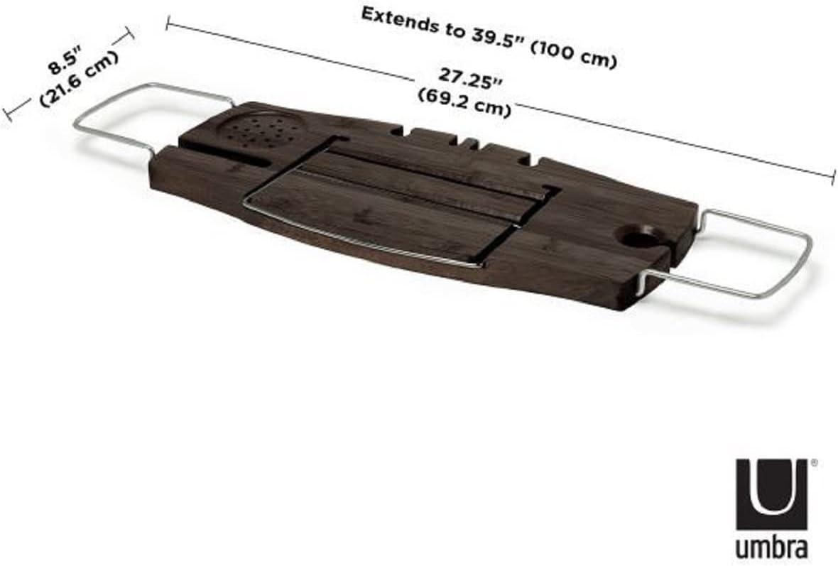 Aquala Extendable Walnut Bamboo Bathtub Caddy with Modern Luxuries