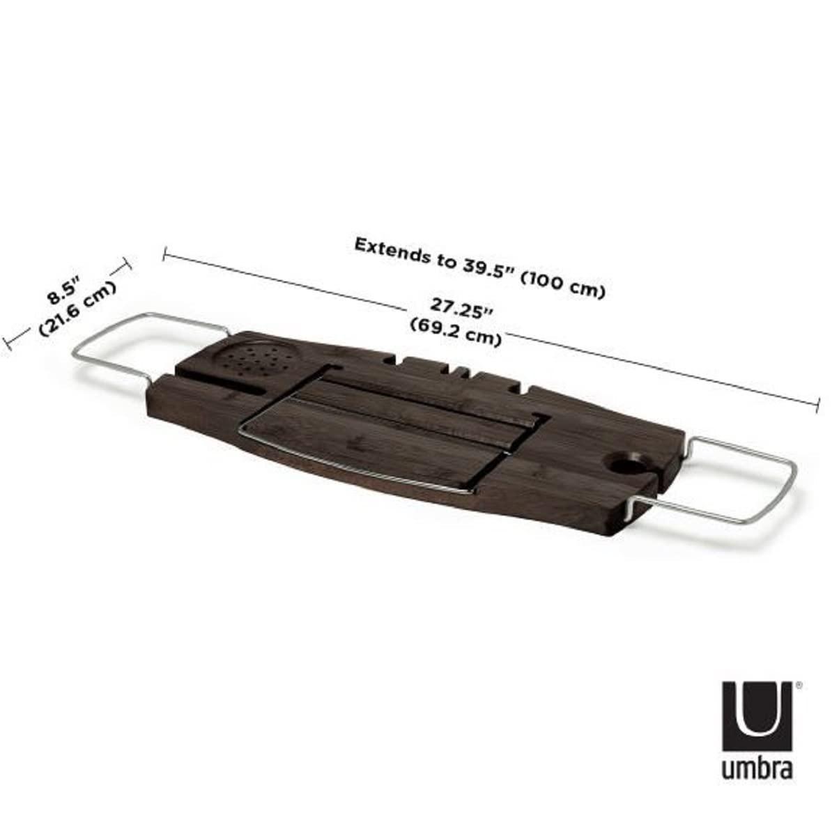 Aquala Extendable Walnut Bamboo Bathtub Caddy with Modern Luxuries