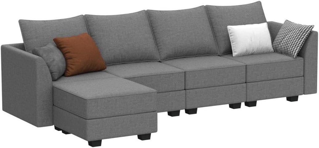 HONBAY U Shape Modular Sectional Sofa with 7 Seaters Sofa Couch with Storage Reversible Chaises, Grey