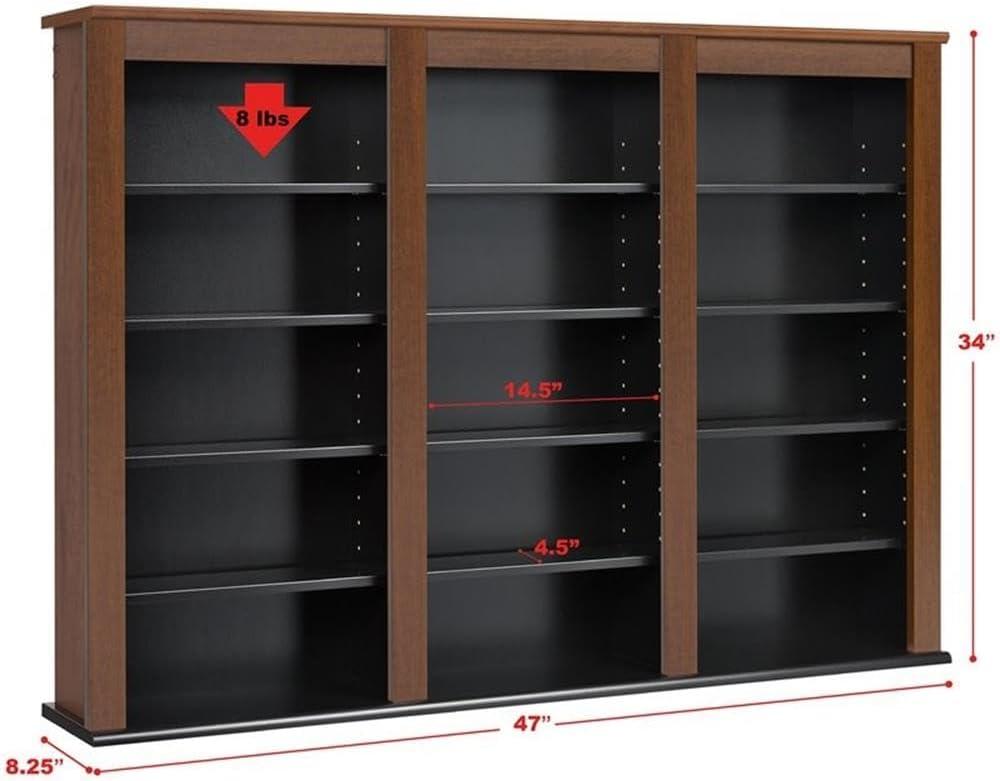 Prepac Triple Floating Media Wall Storage in Cherry and Black