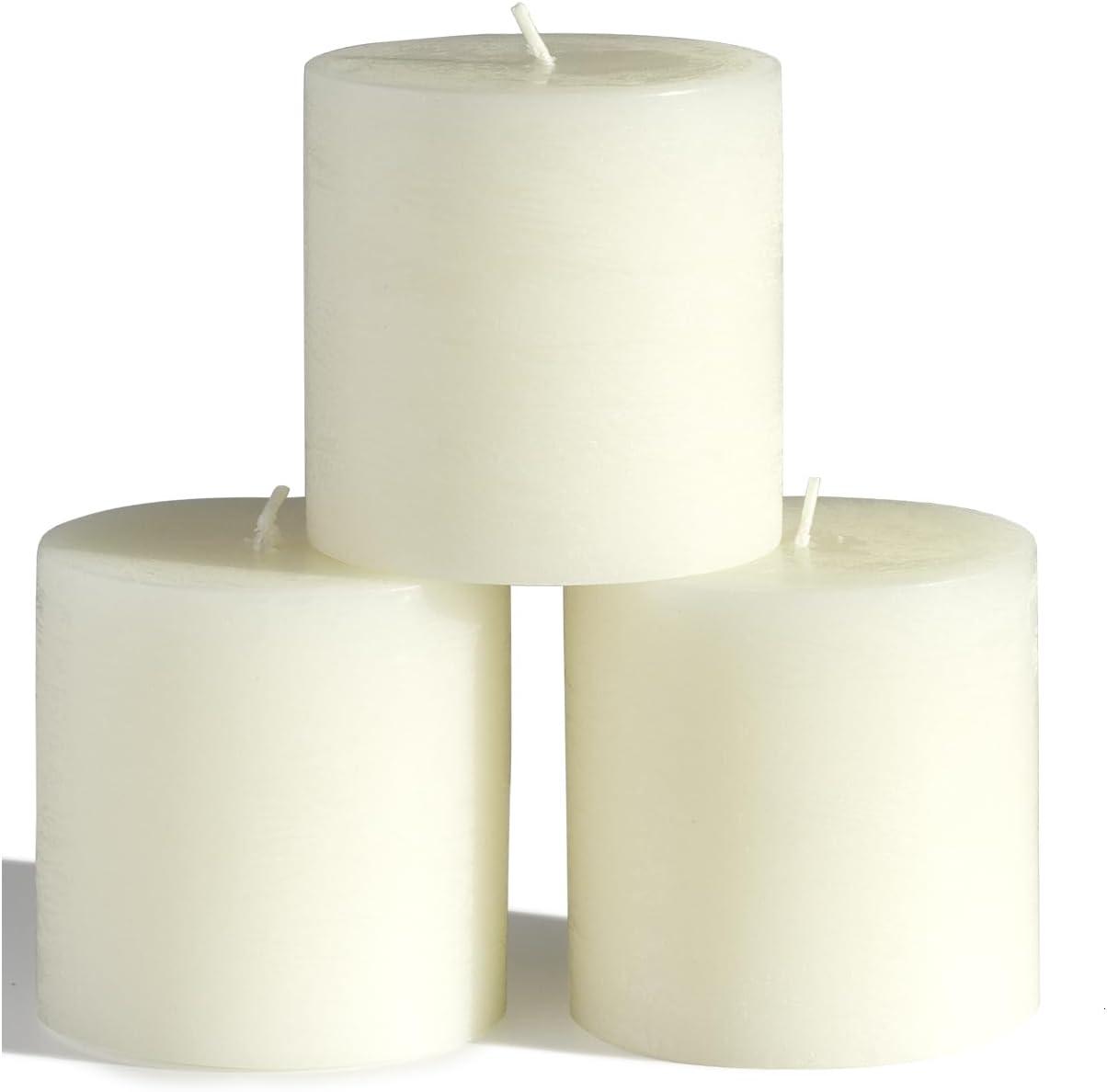 CANDWAX 3x3 Pillar Candle Set of 3 - Decorative Candles Unscented and No Drip Candles - Ideal as Wedding Candles or Large Candles for Home Interior - Ivory Candles Pillar 3x3