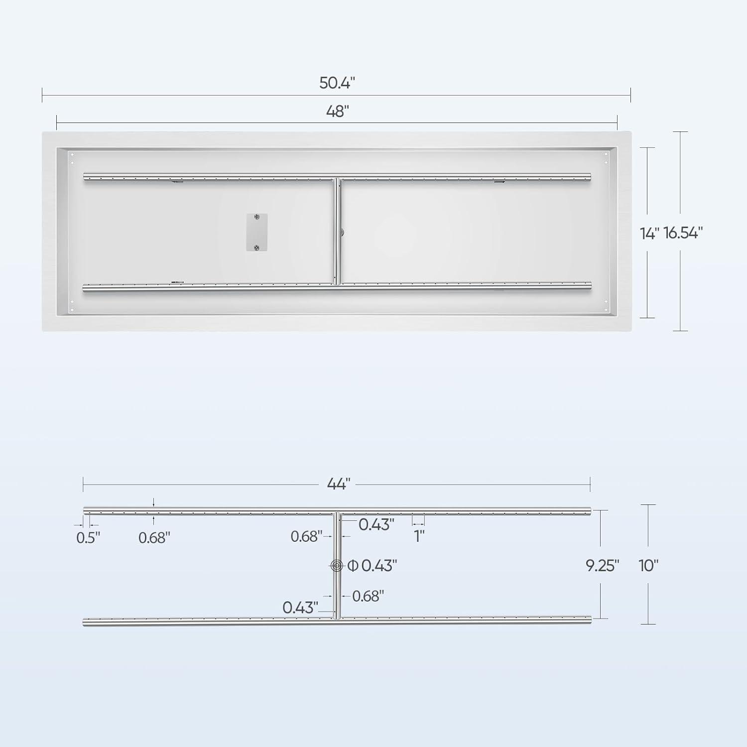 Stainless Steel 48'' Rectangular Gas Fire Pit Kit