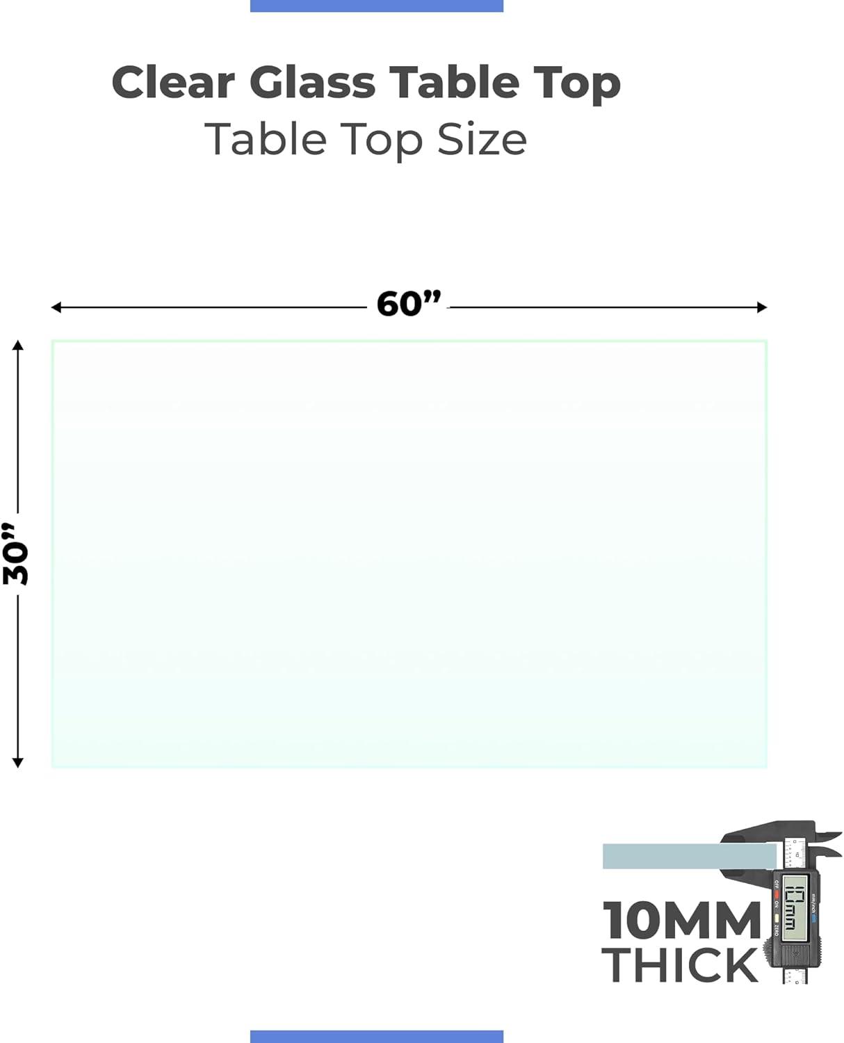 24 x 36 Inch Rectangle Glass Table Top 3/8 Inch Thick Clear Tempered Glass With Bevel Edge Polished Radius Corners