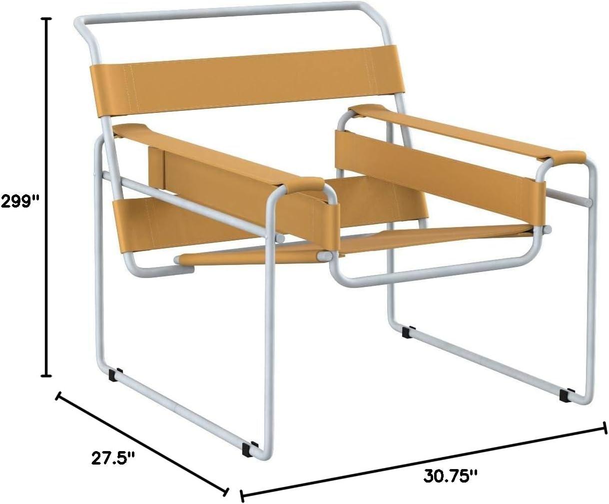 Baxton Studio Jericho Leather Mid Century Modern Accent Chair Tan: Chrome Finish, No-Mar Feet, Fully Assembled