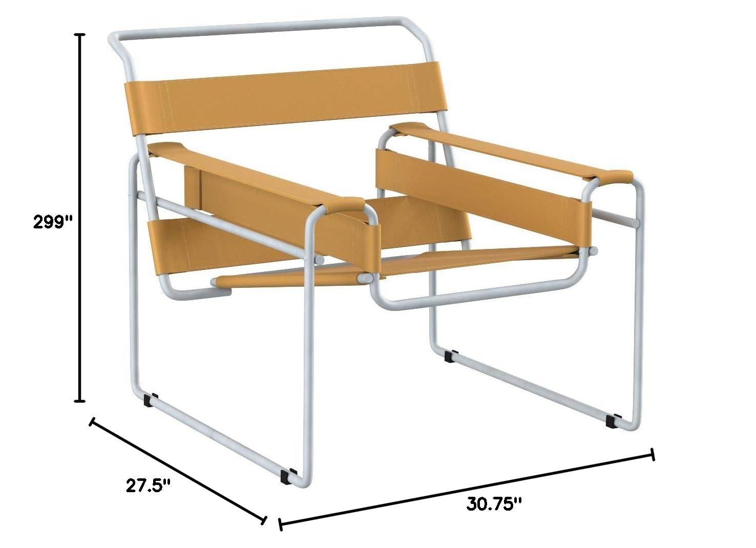 Baxton Studio Jericho Leather Mid Century Modern Accent Chair Tan: Chrome Finish, No-Mar Feet, Fully Assembled
