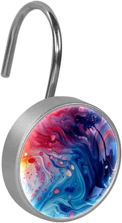 ROTSEN FURNITURE LLC. 12 Pieces Decorative Shower Curtain Hooks, Rust-Resistant Glass Finish Stainless Steel Rings