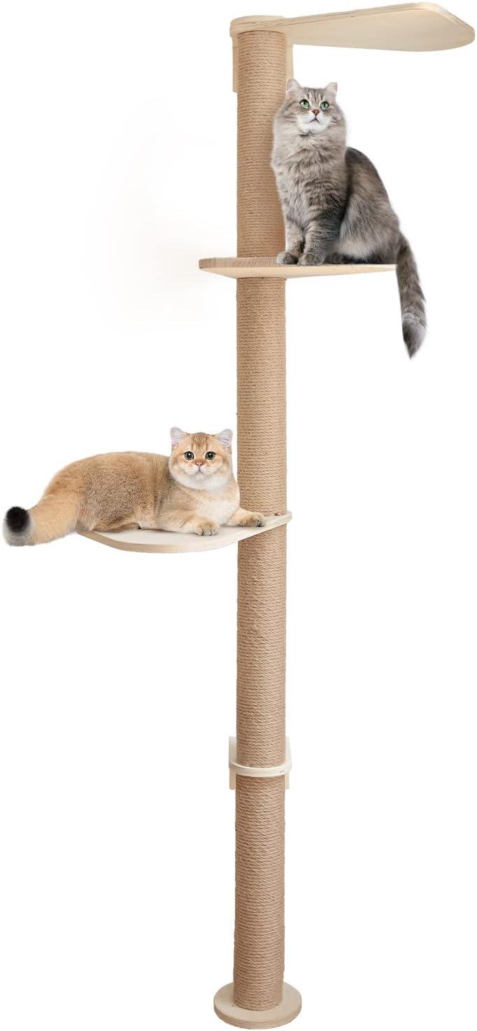 Natural Sisal 3-Tier Adjustable Wood Cat Tower