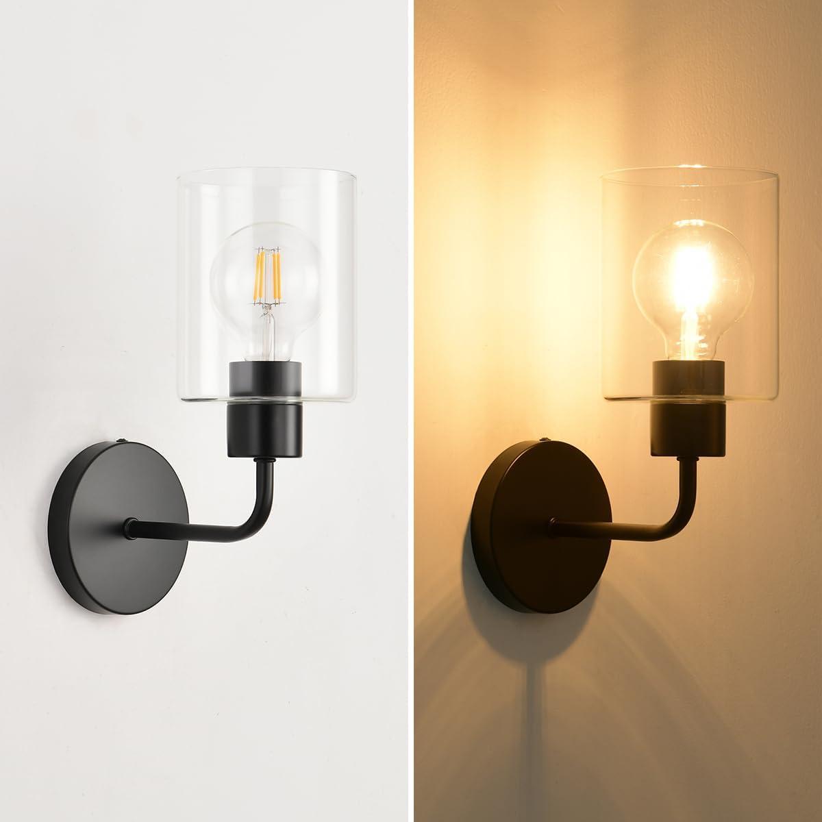 LIDNGLN Set of Two Modern Bathroom Vanity Light Wall Sconces  Elegant Metal Wall Lighting Fixtures with Clear Glass Shades for Living Room Mirror