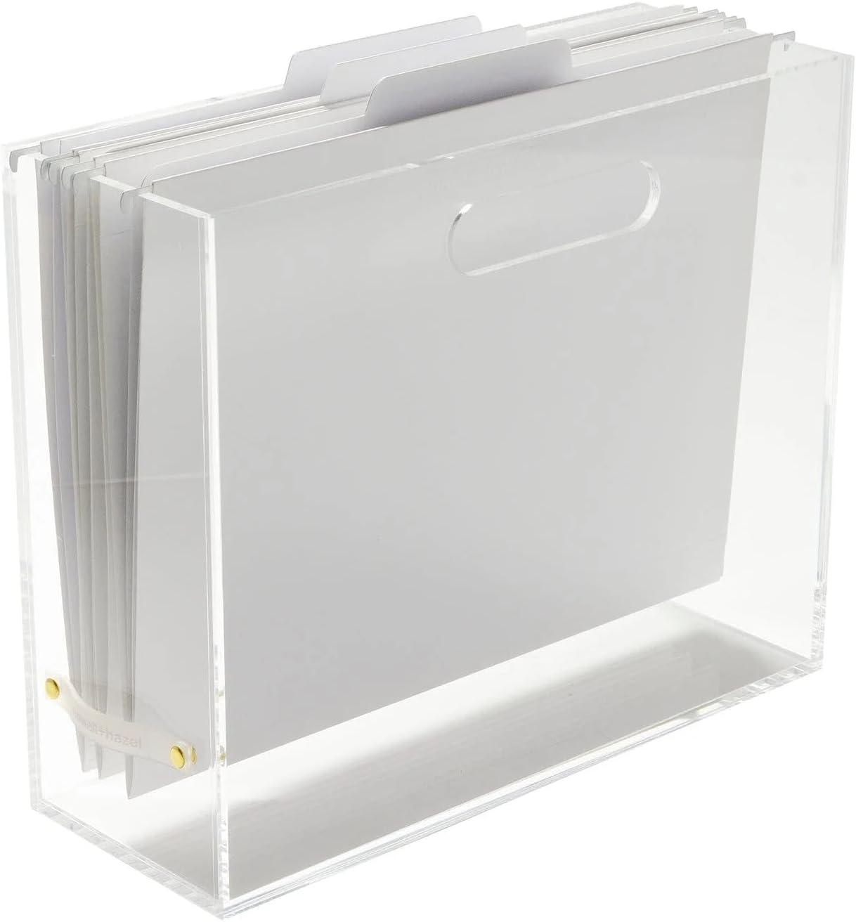 RUSSELL + HAZEL Acrylic File Box Slim: Clear Desk Organizer, Office Supplies, File Holder, 10" H x 12.25" D x 4.5" W