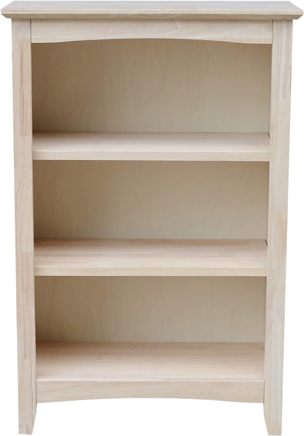 36"x24" Shaker Bookcase Unfinished - International Concepts: Rubberwood Material, 3 Fixed Shelves, Enclosed Back