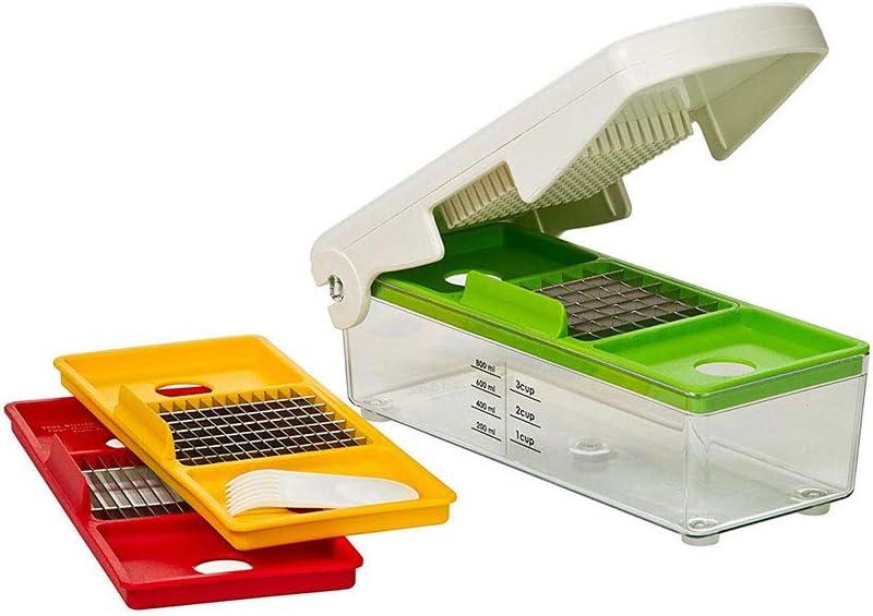 Prepworks Fruit and Vegetable Chopper: Manual Food Chopper, 3 Blades, Dishwasher-Safe, ABS & Stainless Steel, Red/Green/Yellow