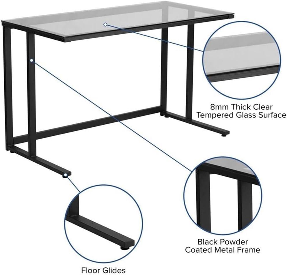 Flash Furniture Glass Desk with Black Pedestal Metal Frame