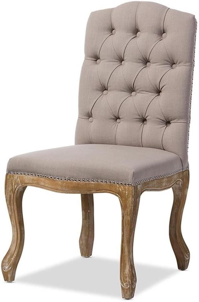 Hudson Weathered Oak Finish and Fabric Button Tufted Upholstered Dining Chair Beige - Baxton Studio: French Country Cottage Style