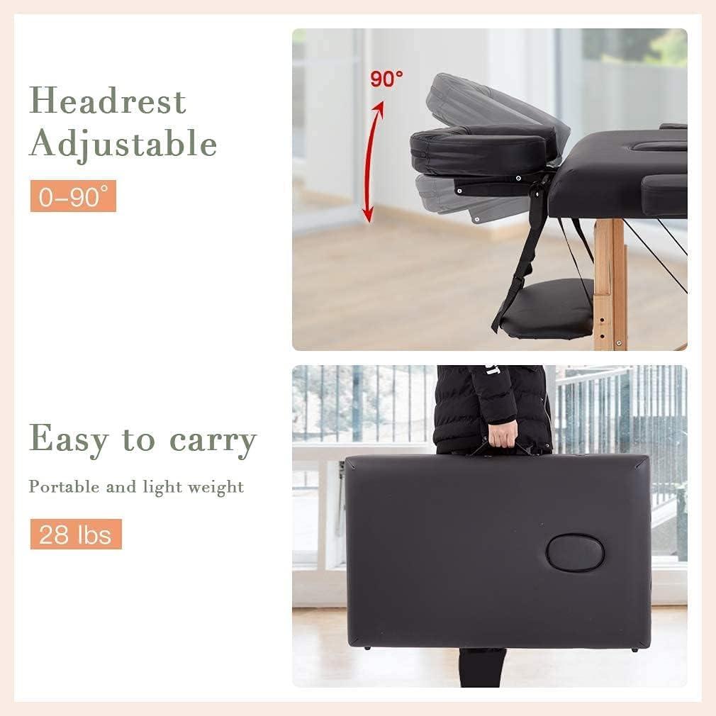 BestMassage Massage Bed Portable Massage Table 2 Folding Lash Bed Height Adjustable 24 Inch Wide Spa Table with Non-Woven Bag for Spa Footmassage Facial CareSpa Tattoo