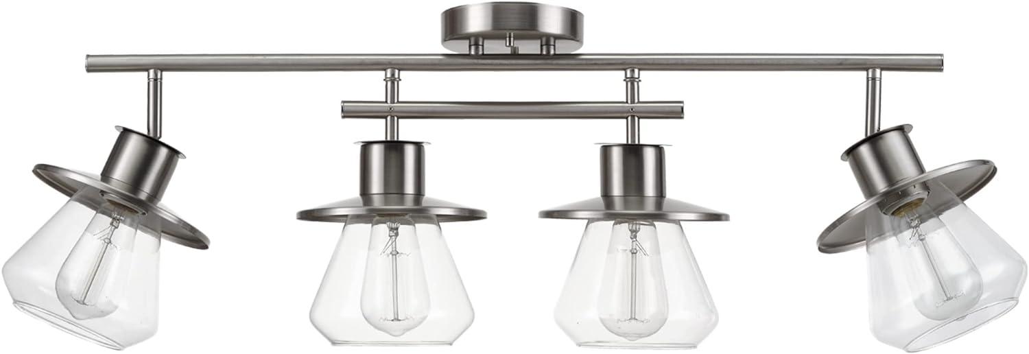 Globe Electric Nate 4-Light Brushed Nickel Track Lighting Kit with Clear Glass Shades, 57504