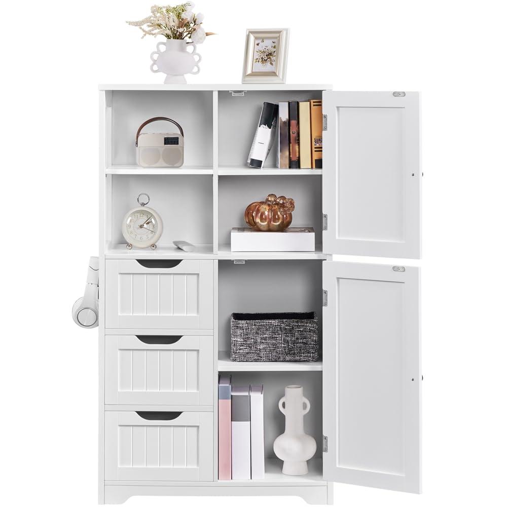 Yaheetech 42" Bathroom Storage Cabinet Floor Cabinet with 3 Drawers, White