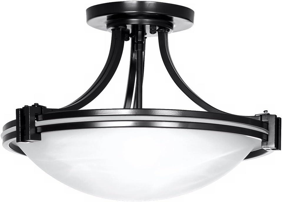 Possini Euro Design Deco Modern Ceiling Light Semi Flush Mount Fixture 16" Wide Oil Rubbed Bronze 2-Light Marbleized Glass Bowl for Bedroom Kitchen