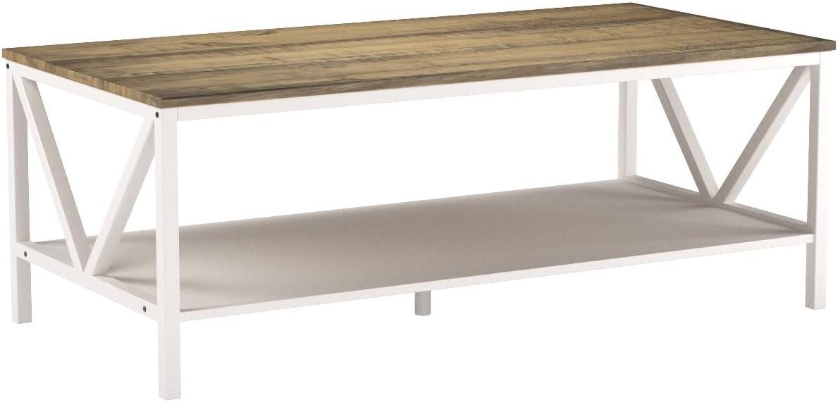 Walker Edison 48" Rectangle Wood Coffee Table in Reclaimed Barnwood and White