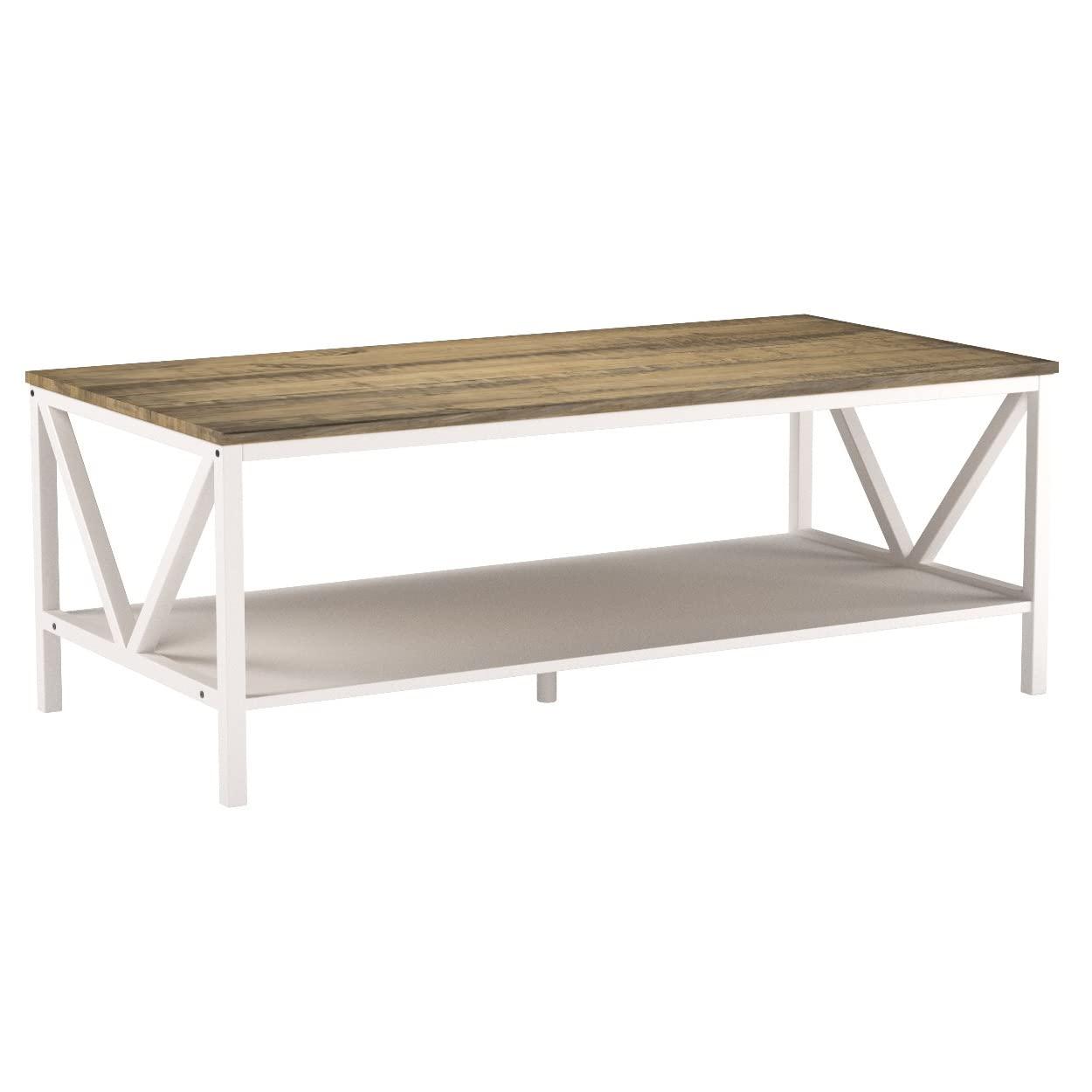 Walker Edison 48" Rectangle Wood Coffee Table in Reclaimed Barnwood and White