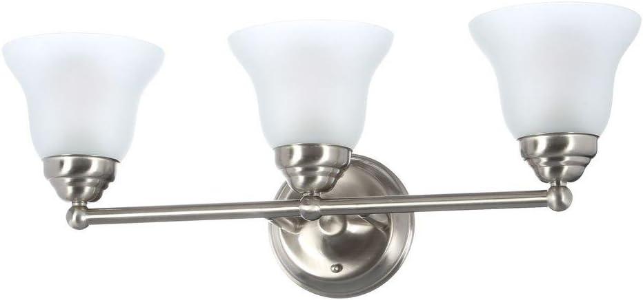 Hampton Bay Ashhurst 3-Light Brushed Nickel Classic Traditional Bathroom Vanity Light with Frosted Glass Shades