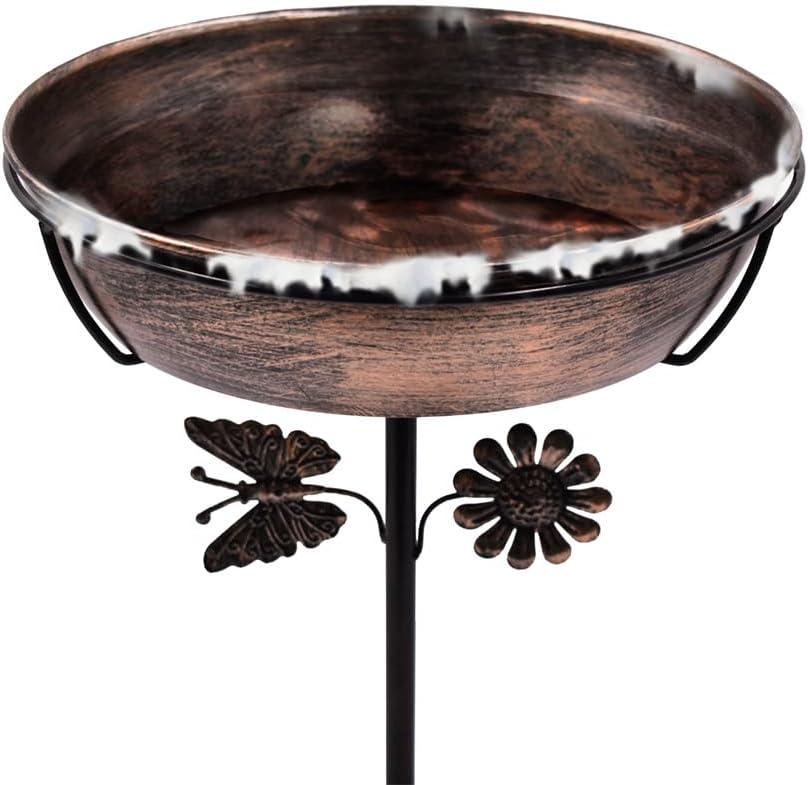 Metal Bird Baths For Outdoors, 2.7" Deep Bird Bath Bowl With Metal Stake, Stable And Easy To Clean