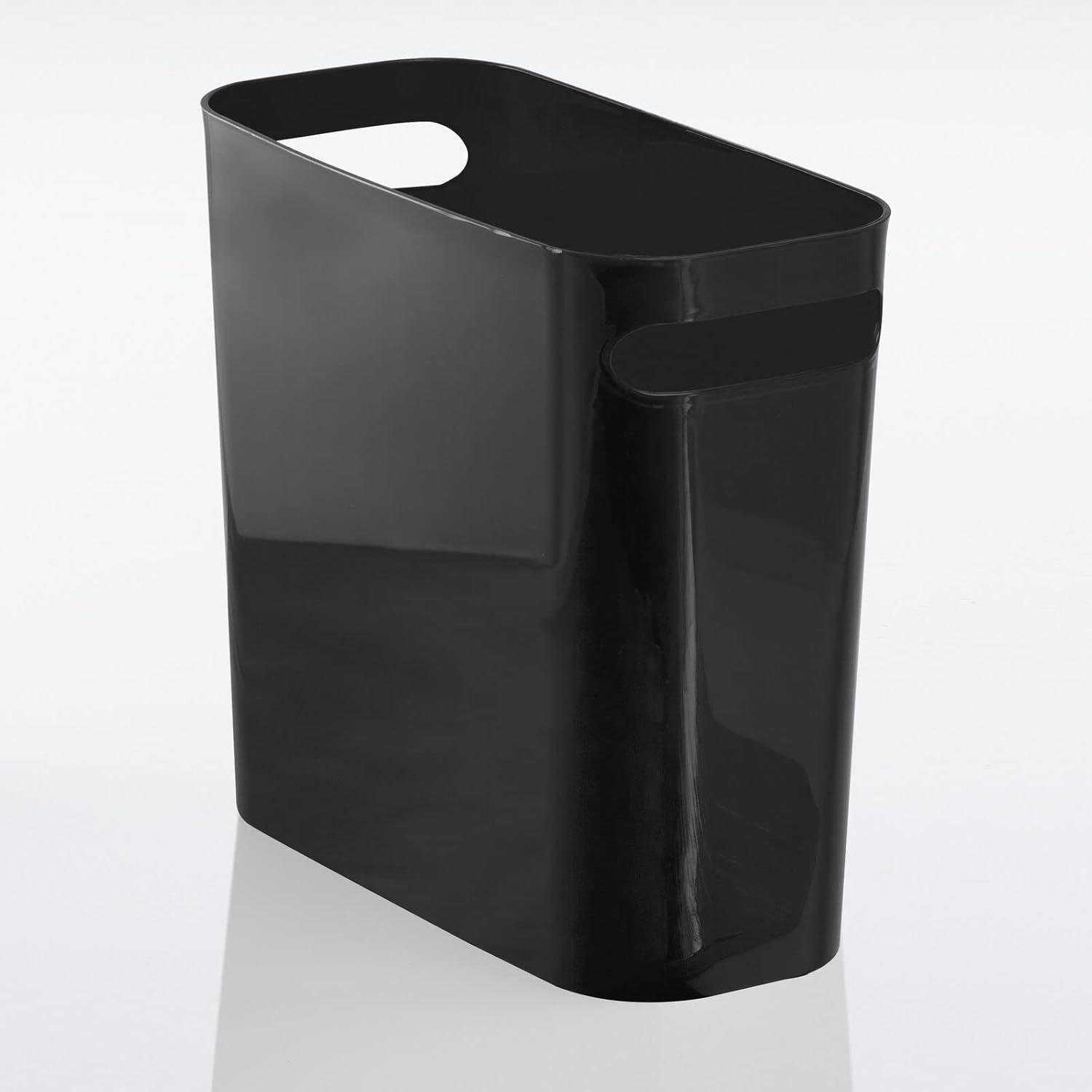 mDesign Plastic Small 1.5 Gallon/5.7 Liter Trash Can - Built-In Handles, Black