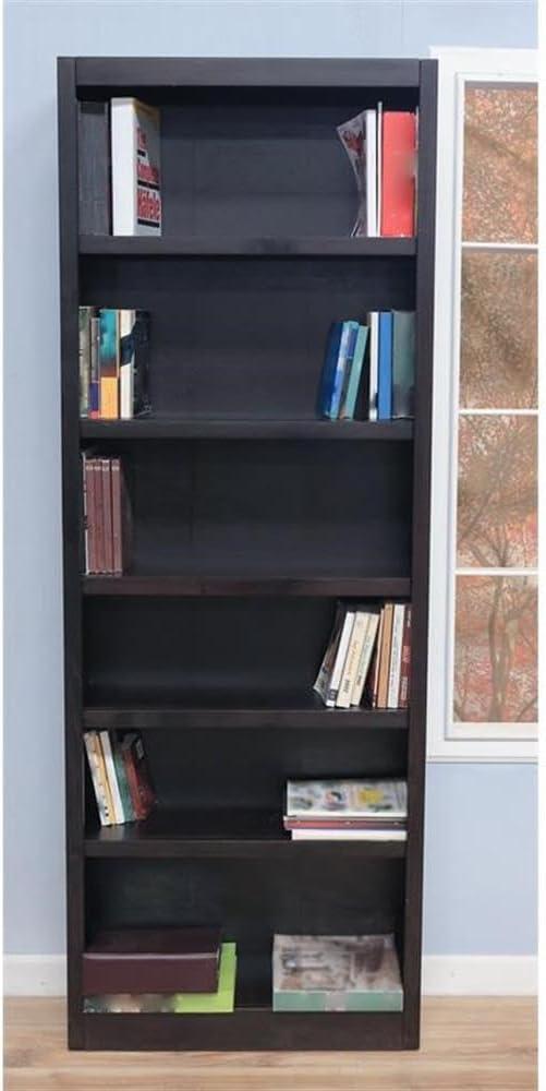 Concepts in Wood 6 Shelf Wood Bookcase, 84 inch Tall - Espresso Finish