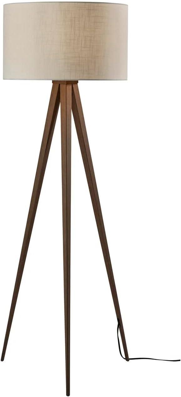 60.3" Off-White and Rosewood Veneer Tripod Floor Lamp