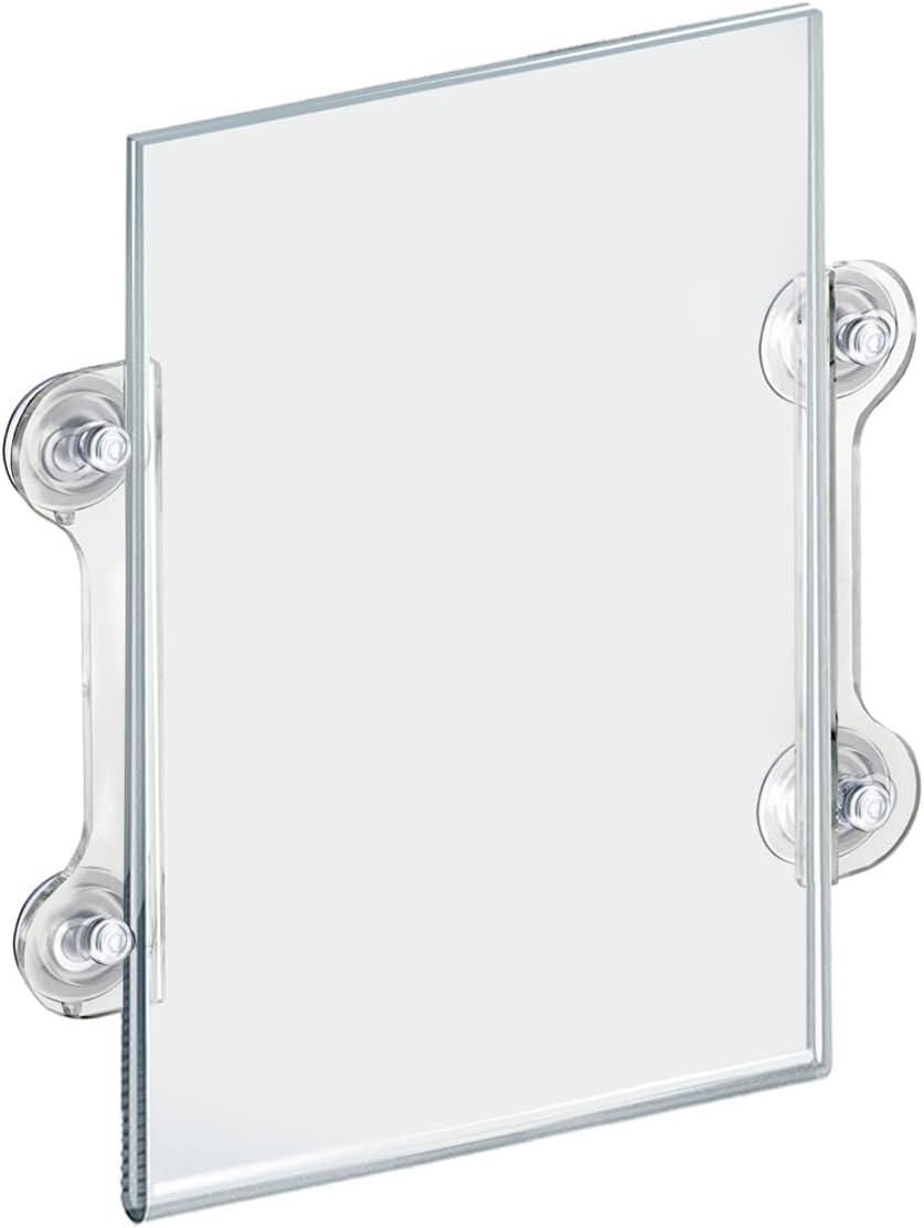 Clear Acrylic Portrait Sign Holder with Suction Cups, 11.5" x 14", Pack of 2