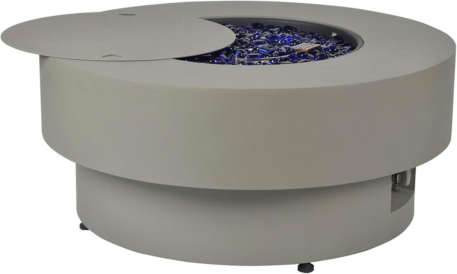 BAIDE HOME 32.5" Square Steel Low Profile Gas Fire Pit Table, 50,000 BTU Outdoor Propane Fire Pit with Lid, Glass Rocks, Cover, Pre-attached 10ft Propane Hose