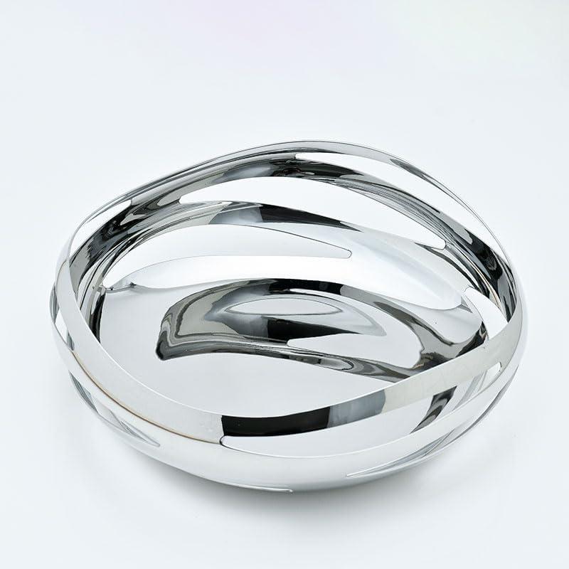 Abstract Silver Stainless Steel Bread and Fruit Basket