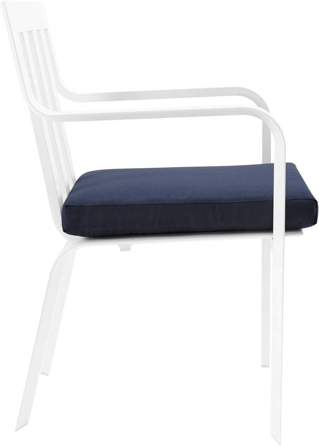 Modway Baxley Stackable Outdoor Patio Aluminum Dining Armchair in White/Navy