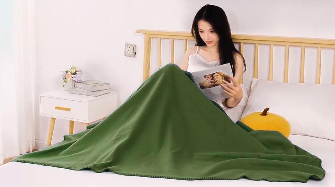 Single Solid Color 60”L x 50”W Fleece Throw Blanket for Fall, Winter, Spring, Summer, Men, Women, Children & Pets in Dark Green