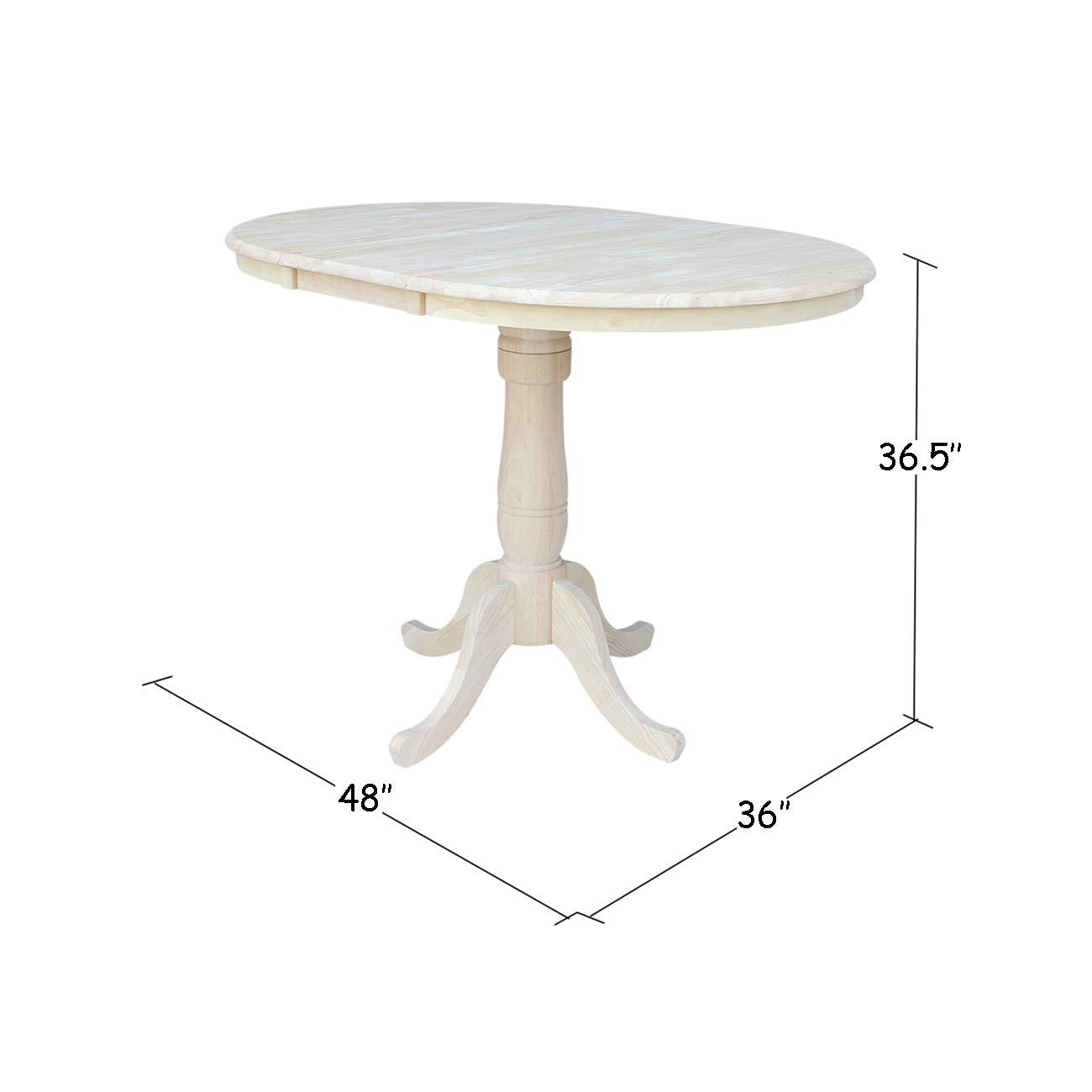 36" Round Top Pedestal Extendable Dining Table with 12" Drop Leaf Unfinished - International Concepts