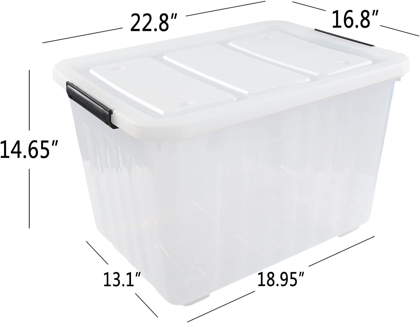 Ggbin 70 Quart Plastic Storage Bins with Wheels, Large Latching Storage Box, 4-Pack