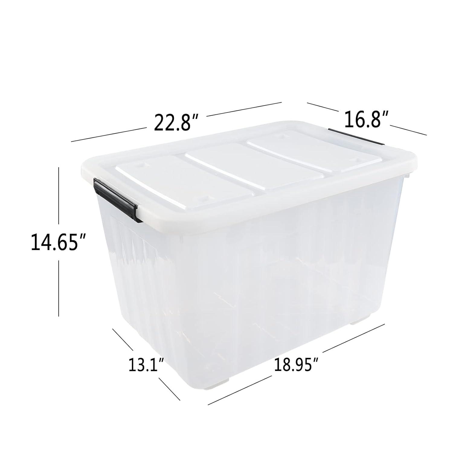 Ggbin 70 Quart Plastic Storage Bins with Wheels, Large Latching Storage Box, 4-Pack