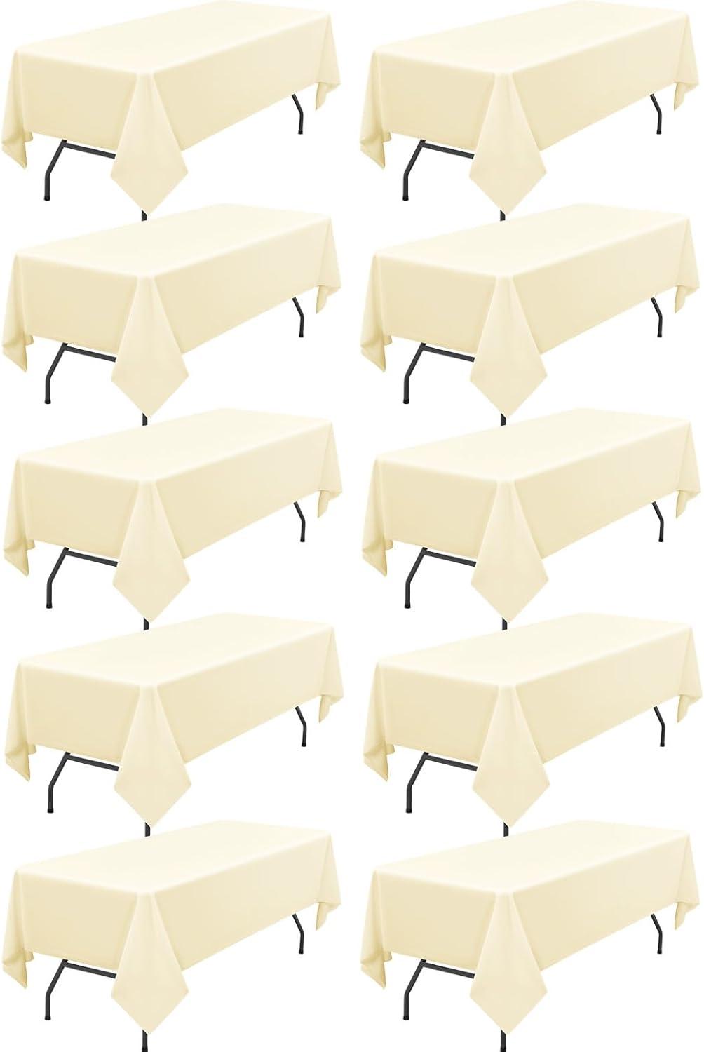 10 Pack Beige Tablecloth 60x102 inch Polyester Fabric Tablecloths for 6 Foot Rectangle Tables Wrinkle Resistant Linen Tablecloth Washable Table Covers for Party Wedding Events and Camping