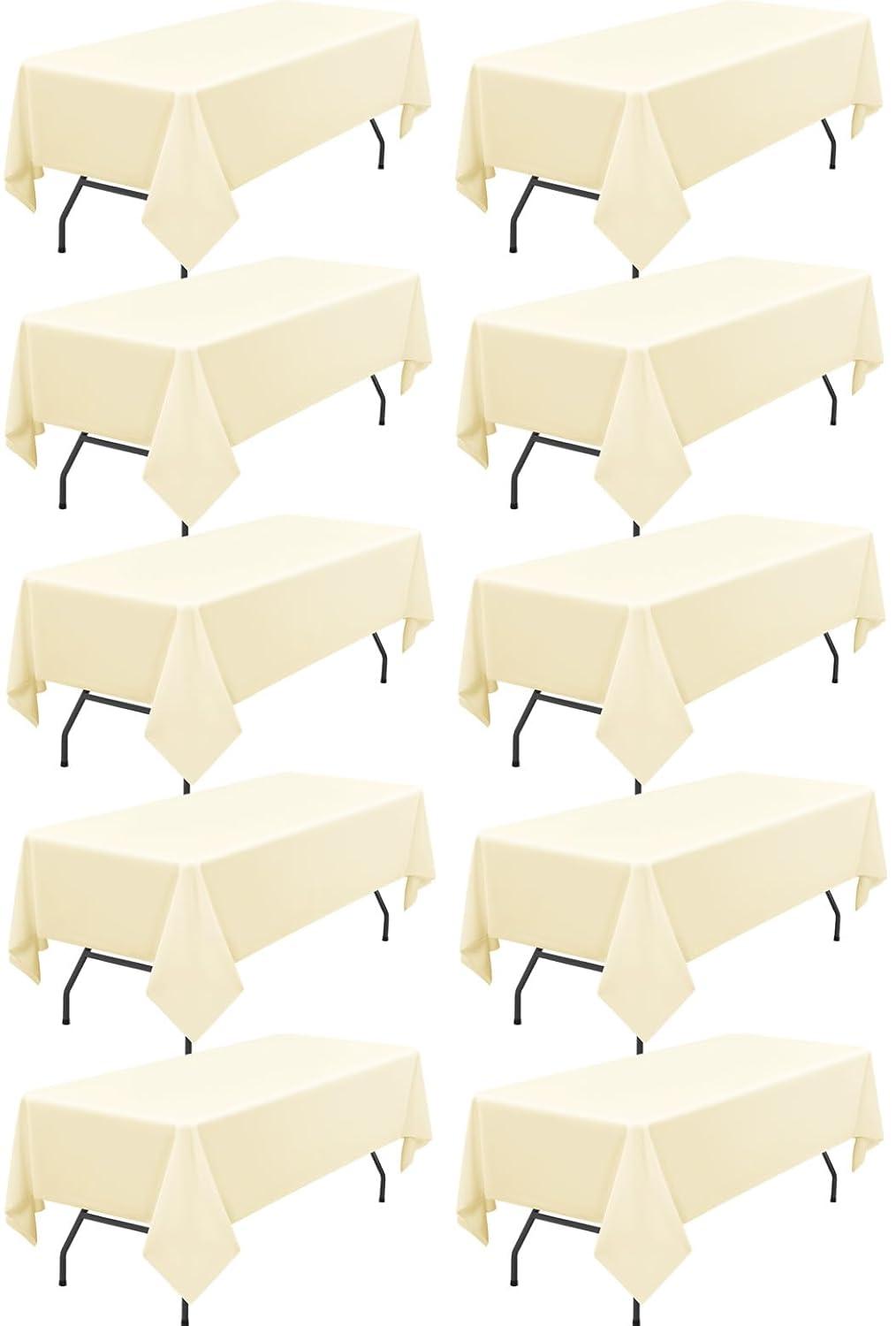 10 Pack Beige Tablecloth 60x102 inch Polyester Fabric Tablecloths for 6 Foot Rectangle Tables Wrinkle Resistant Linen Tablecloth Washable Table Covers for Party Wedding Events and Camping